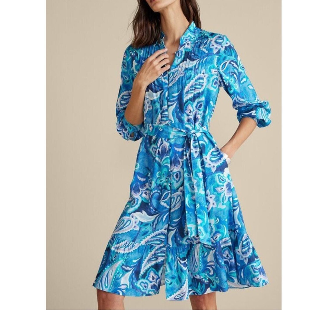 Soft Surroundings Nwt "Freyre" Cottage Party 3/4 Slv Pleat Tier Paisley Dress Mp